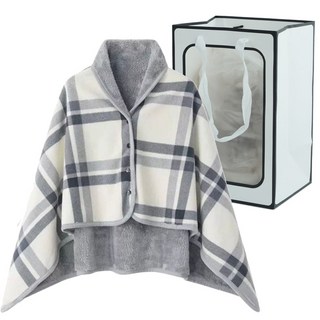 도소 망토담요+창문형쇼핑백 똑딱이 단추형 치마 체크 무릎담요-중형사이즈 80x130cm