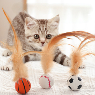 테일즈락 탱탱볼 고양이 장난감 공 놀이 사냥놀이 깃털 꼬리잡기, 1세트, 3종 (농구 축구 야구)