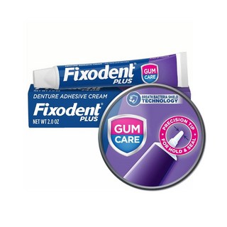 Fixodent PLUS假牙黏著劑，牙齦護理，全天穩固，舒適配戴，口氣清新，無香料, 1個
