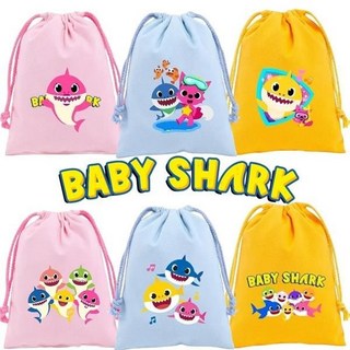 鯊魚寶寶束口袋 捆綁口袋卡通可愛印花抽繩袋禮品袋節日化妝收納袋