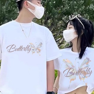 純棉 情侶T【Y1181】MIT 情侶裝 短袖T恤 班服 男女可穿, 黑衣butterfly,L