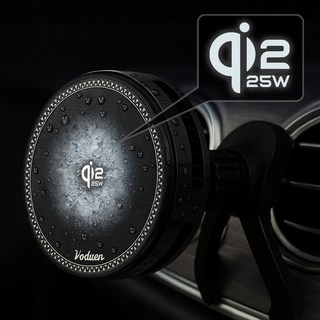 보듀엔 QI2.2 25W 초고속 냉각 맥세이프 차량용 핸드폰 무선충전 거치대 VC PRO 송풍구형 + 대시보드 + 자석링, 리치블랙