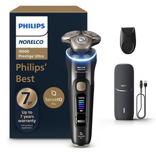 Philips Norelco Shaver i9000 Prestige Ultra 습식 및 건식 전기 면도기 잉크 블랙 SenseIQ Pro 기술 트리플 리프트 앤 컷 시스