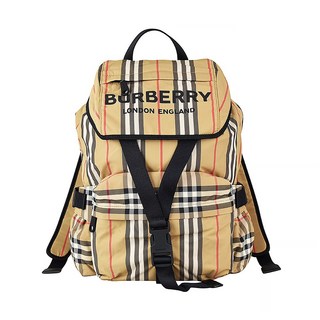 BURBERRY ICON STRIPE印花LOGO尼龍扣式後背包(小/米), 小/米