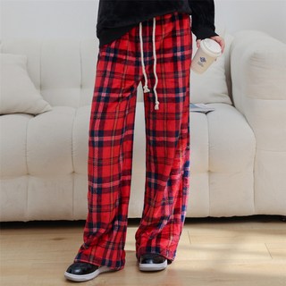 글렌체크 오버핏 극세사 플래드 커플 겨울 여성 수면잠옷 남자 수면바지