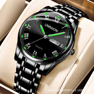 UNRAION 商務雙日曆石英腕錶，男士防水夜光羅馬數字顯示