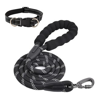 [애견 목줄 + 리드줄 세트] 고급 잠금 후크 고리 반려동물 애견 반려견 리드줄 목줄 세트 강아지 산책줄 중형견 대형견, 1세트, 블랙(1.5m)