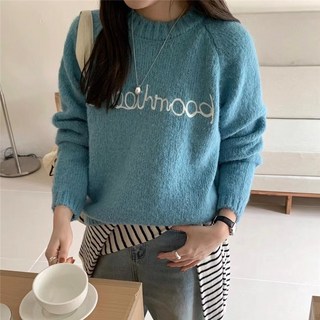 해피유통 성용 니트 스웨터 라운드 가을 겨울 자수 니트 아카데미 풀오버 루즈 스웨터 톱 mgy