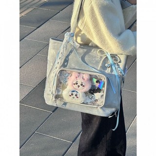 艾米兔女包今年新款潮流百搭大容量單肩痛包日系可愛風日常雙肩包, 曙光銀（升級款無配飾）