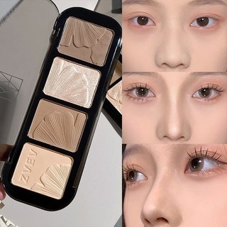 四色高光修容盤 綜合盤 啞光珠光提亮 立體鼻影陰影 自然閃粉啞光霧面奶茶色眼影, 1個, 01#慄棕色,16.8g