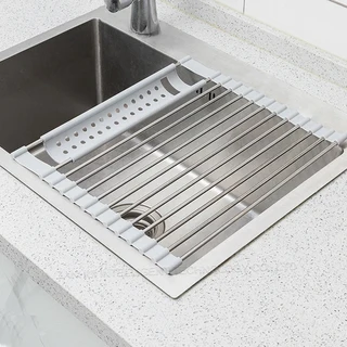 싱크대 위의 접시 건조 랙 롤업 304 스테인레스 스틸 배수 선반 주최자 식기 보관함 주방 액세서리, 01 L37cm, 01 CHINA, 05 A W32cm 13tube