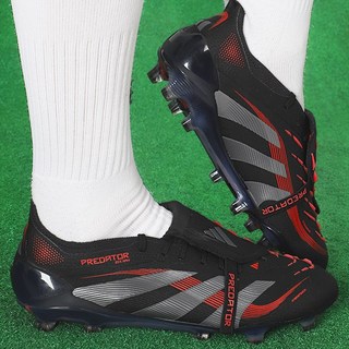 아디다스 축구화 프레데터 엘리트 FT FG 천연잔디 및 인조잔디용 폴드오버 텅 블랙-레드-그레이 3S 로고