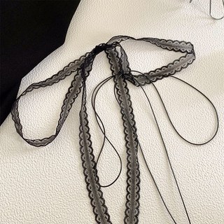 全店折扣 疊戴層次感韓系白色蕾絲系脖鎖骨頸帶女小衆細窄長條飄帶絲巾項鍊