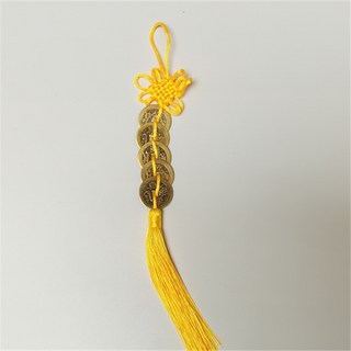 芊宸 台灣現貨 五帝錢 中國結 掛件 流蘇 擺飾 裝飾 禮品 結緣品 宗教 避邪 除煞 改運 媽祖繞境結緣品, 純銅五帝錢黃色中國結(無包裝), 1個