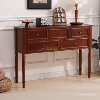 實木美式復古玄關櫃/床頭桌/邊桌，臥室客廳收納儲物櫃，多功能置物鬥櫃, 原木色,尺寸80*35*86cm, 1個