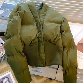 秋冬新款小個子拼接收腰保暖棉服外套