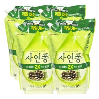 자연퐁 찌든때 걱정없는 솔잎 주방세제 파우치형, 1.4L, 4개
