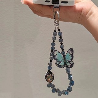 甜美夏日草莓串珠手機掛繩可愛蝴蝶結掛飾掛鏈手機殼掛件手提鏈, 1個, R-藍色蝴蝶串珠掛件