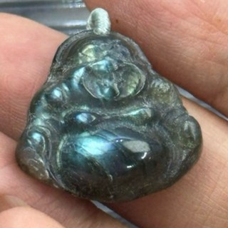 采禪手作 B476 拉長石 佛公 彌勒佛 吊墜孔 21.4*22.6*8.8mm, 1個