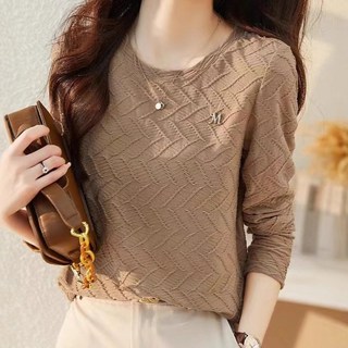 SAHINER 여성 고급스러운 패턴 긴팔 라운드넥 티셔츠 BTX51