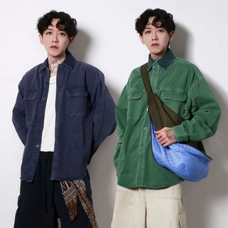 Vintage 作舊低飽和Oversize帆布襯衫夾克