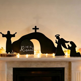종교 빈 실루엣 부활절 홀리데이 위한 무덤 장면 테이블탑 십자가가 메탈 달린 세트 홈 aomonoa 장식을 부활 5피스 장식 그는 블랙
