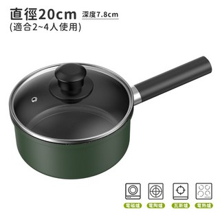 不沾雪平鍋 - 麥飯石湯鍋/牛奶鍋/泡麵鍋/個人料理鍋, 1個, 【20cm/帶蓋】鍋子 麥飯石雪平鍋