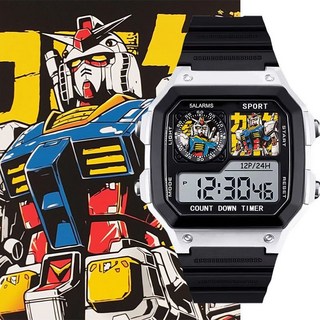 機動戰士高達學生運動電子錶，靜音鬧鐘夜燈計時，日期顯示，臺灣出貨