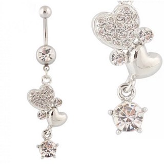 C5 現貨 雙愛心造型肚臍環 不銹鋼 肚臍環 粗針 肚臍扣 墜飾 飾品 肚臍釘 雙愛心 桃心 愛心, 1個