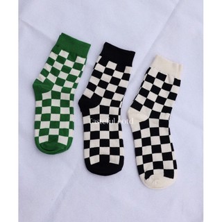 Tasteful_tw 韓國棋盤格長襪 - 韓系百搭純棉男女皆可襪子