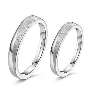 磨砂款水鑽情侶對戒 開口設計可調 銀飾