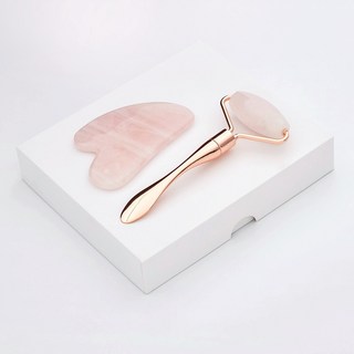 粉晶石滾輪刮痧板組合 玫瑰金 臉部身體按摩工具 冰涼舒適, 1個