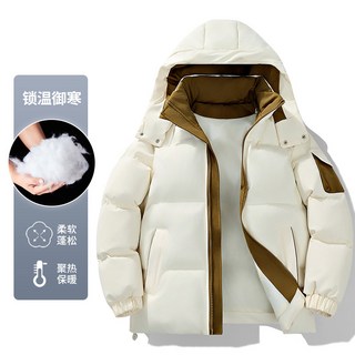 青年男士連帽棉衣夾克外套，美式工裝風，保暖大碼短款棉服