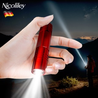Nicoliley 충전식 led 손전등 방수랜턴 독일 미니 초강력 후레쉬, 1개, 빨강색.