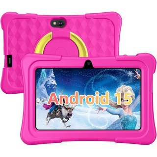 키즈 태블릿 7인치 안드로이드 15 8GB+32GB 1TB 확장 메모리 충격 방지 케이스 BT5.0 WiFi 5 자녀 보호 기능 게임 듀얼 카메라(로즈)가 포함된, Rose
