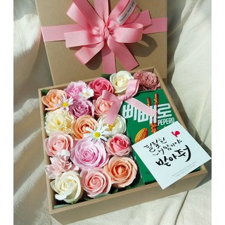 (캘리문구제작) 빼빼로데이 선물 세트 빼빼로 초콜릿 여자친구꽃 플라워 박스 장미꽃, 박스+리본장식
