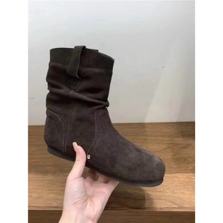 [ 免運]長筒靴 增高靴 馬丁靴機車靴 實物絶絶子 磨砂軟底褶皺短美拉德配裙子套筒博肯堆堆靴, 高定專櫃版咖啡色,35, 1個