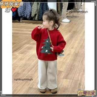 聖誕服飾兒童套裝 韓版童裝 秋冬新款紅色耶誕樹加厚毛衣 女童燈芯絨直筒褲