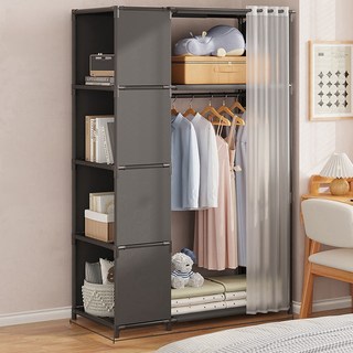 몬테리아 비키니옷장 조립식 커튼 스텐드 행거 무볼트 가벼운 수납 옷장 선반형 G518-057, 블랙