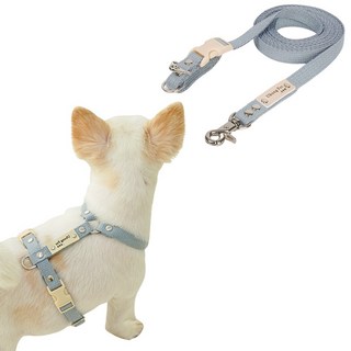 [패키지할인] [하네스 무료이름각인] 앞섬방지 강아지 하네스 H형 가슴줄 + 핸즈프리 리드줄 세트, 인디블루, S, 15mm 2.5M
