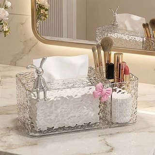 LXU 스프링 티슈 리모컨 수납 케이스 물결 각티슈케이스, 1개, 반투명