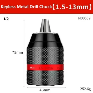 호환 자동 잠금 스레드 열쇠가없는 금속 드릴 척 1/2-20UNF 1.5-13mm 변경 도구 육각 원형 렌치 어댑터, [01] 1.5-13mm, 1개