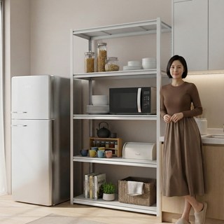 체인지업 에코랙 5단 철제선반 주방 수납장 전자레인지 선반 베란다선반 조립식 다용도 정리 수납 진열, 백색