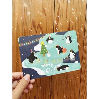 企鵝跳繩聖誕明信片 (2入) - 簡約風聖誕卡片, 明信片2入, 1個