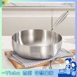 YIChu-炒鍋不粘鍋家用炒菜鍋加深食品級316不鏽鋼平底無塗層加厚電磁爐 LHEP, 1個, 28cm帶蓋深炒鍋送不鏽鋼檢測液,默認項