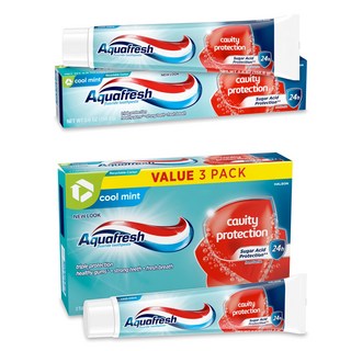 아쿠아프레쉬 미국 Aquafresh 캐비티 프로텍션 불소 쿨민트 치약, 3개, 158.8g