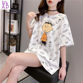 링크어패럴 루즈핏 캐릭터 반팔 티셔츠 롱 오버핏 귀여운 레터링 반팔티 여름반팔티