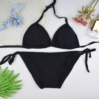 台灣出貨新款比基尼泳裝 純色可拆卸泡沫墊 快速發貨, 默認,黑色