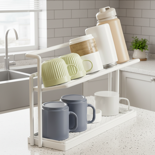 담하온 틈새 주방 수납 2단 선반 물빠짐 컵 보관, 1개, 화이트