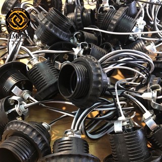 工業風燈座 塑膠燈座 附固定圈 E27 搭配1吋外牙 復古 工業風 法蘭片 LOFT DIY, 1個, E27 / 黑色--附外環蓋